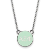 Sterling Silver Rhodium-plated LogoArt Alpha Epsilon Phi Sorority Greek Letters Extra Small Color Enamel Pendant Necklace, 18" view 1
