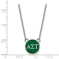 Sterling Silver Rhodium-plated LogoArt Alpha Sigma Tau Sorority Greek Letters Small Color Enamel Pendant Necklace, 18" view 2