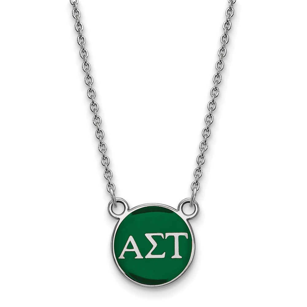 Sterling Silver Rhodium-plated LogoArt Alpha Sigma Tau Sorority Greek Letters Small Color Enamel Pendant Necklace, 18"