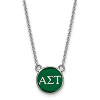 Sterling Silver Rhodium-plated LogoArt Alpha Sigma Tau Sorority Greek Letters Small Color Enamel Pendant Necklace, 18" view 1