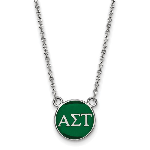Sterling Silver Rhodium-plated LogoArt Alpha Sigma Tau Sorority Greek Letters Small Color Enamel Pendant Necklace, 18"