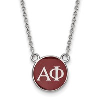 Sterling Silver Rhodium-plated LogoArt Alpha Phi Sorority Greek Letters Small Color Enamel Pendant Necklace, 18" view 1