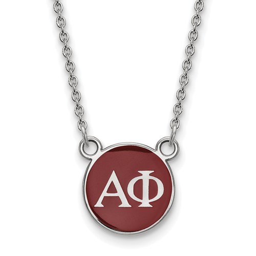 Sterling Silver Rhodium-plated LogoArt Alpha Phi Sorority Greek Letters Small Color Enamel Pendant Necklace, 18"