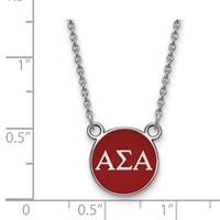 Sterling Silver Rhodium-plated LogoArt Alpha Sigma Alpha Sorority Greek Letters Small Color Enamel Pendant Necklace, 18" view 2
