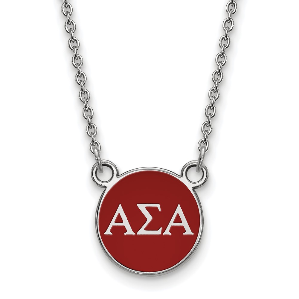 Sterling Silver Rhodium-plated LogoArt Alpha Sigma Alpha Sorority Greek Letters Small Color Enamel Pendant Necklace, 18"