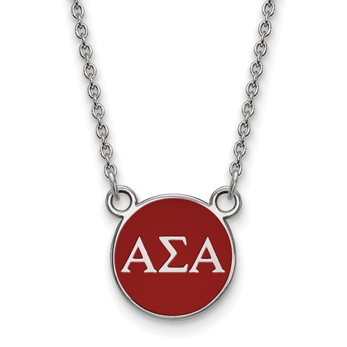 Sterling Silver Rhodium-plated LogoArt Alpha Sigma Alpha Sorority Greek Letters Small Color Enamel Pendant Necklace, 18"