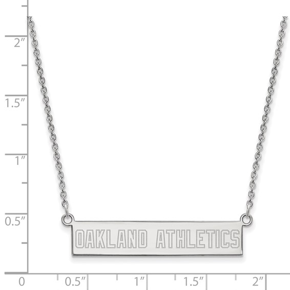 Sterling Silver Rhodium Plated Major League Baseball LogoArt Oakland Athletics Small Bar Necklace