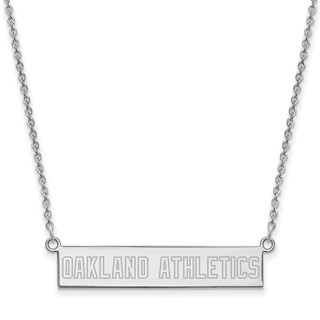 Sterling Silver Rhodium Plated Major League Baseball LogoArt Oakland Athletics Small Bar Necklace