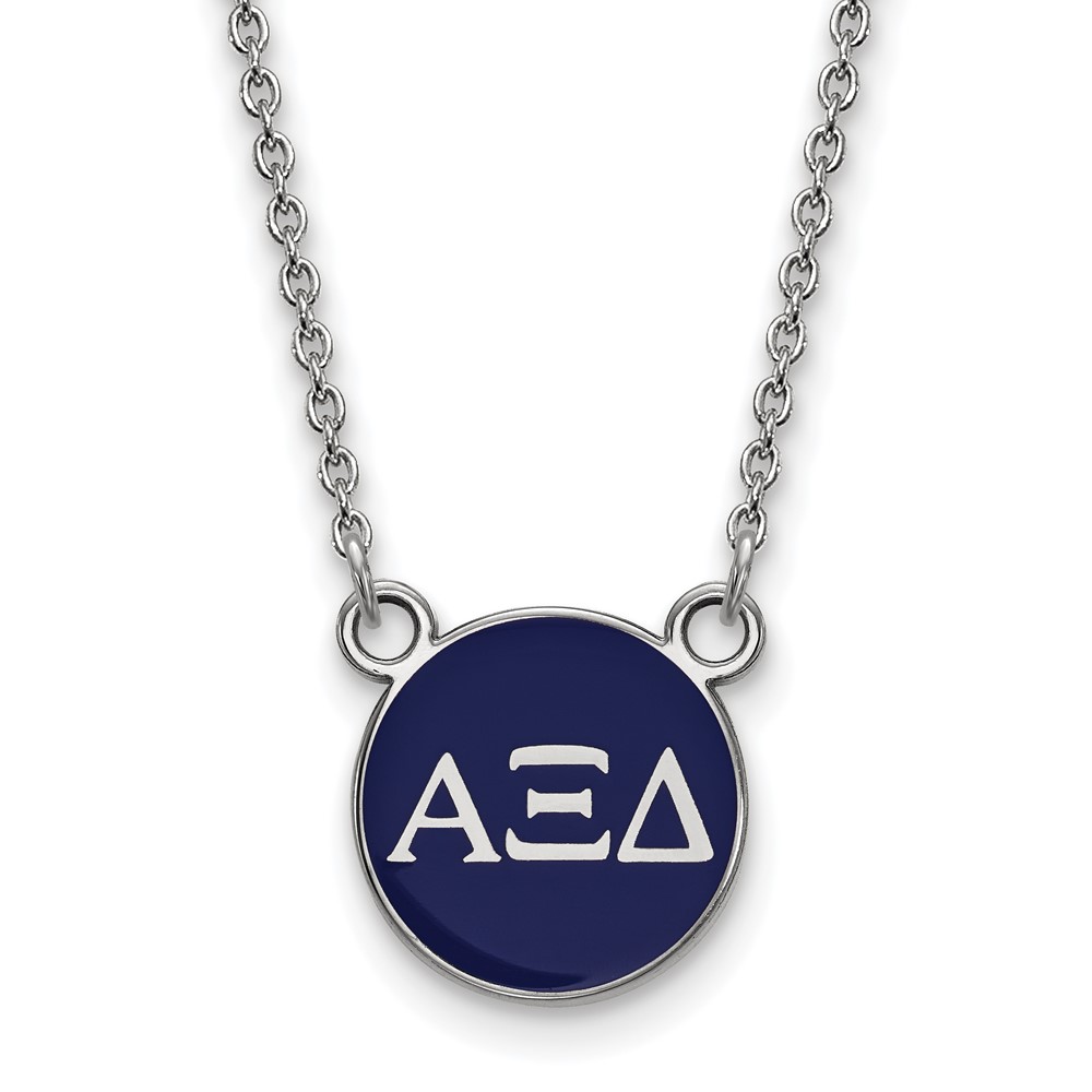 Sterling Silver Rhodium-plated LogoArt Alpha Xi Delta Sorority Greek Letters Small Color Enamel Pendant Necklace, 18"
