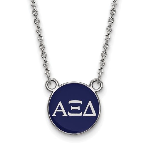 Sterling Silver Rhodium-plated LogoArt Alpha Xi Delta Sorority Greek Letters Small Color Enamel Pendant Necklace, 18"