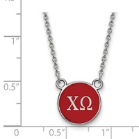 Sterling Silver Rhodium-plated LogoArt Chi Omega Sorority Greek Letters Small Color Enamel Pendant Necklace, 18" view 2