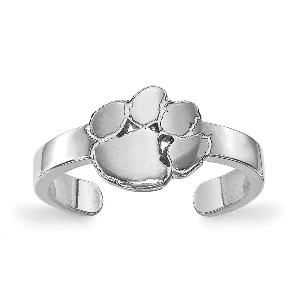 Sterling Silver Rhodium-plated LogoArt Clemson University Tiger Paw Toe Ring