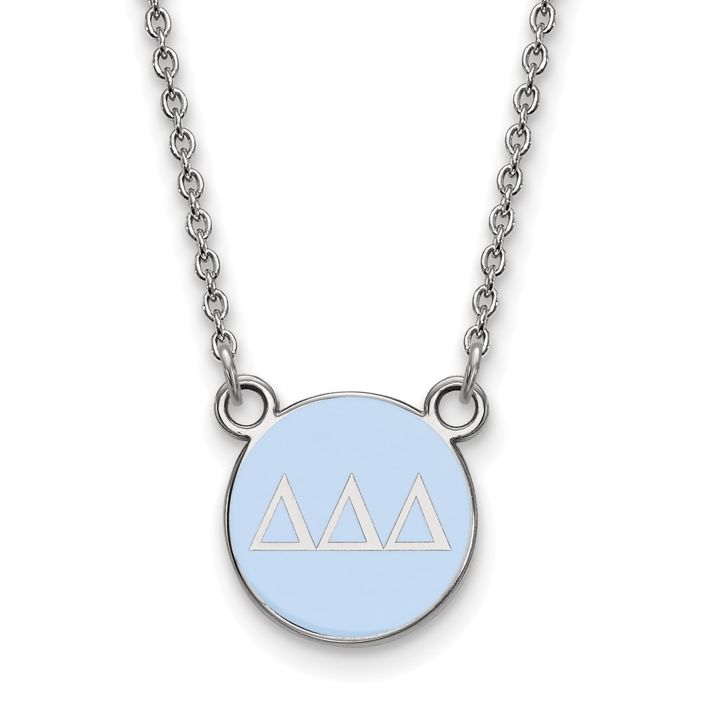 Sterling Silver Rhodium-plated LogoArt Delta Delta Delta Sorority Greek Letters Small Color Enamel Pendant Necklace, 18"
