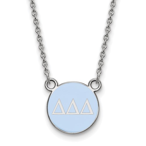 Sterling Silver Rhodium-plated LogoArt Delta Delta Delta Sorority Greek Letters Small Color Enamel Pendant Necklace, 18"