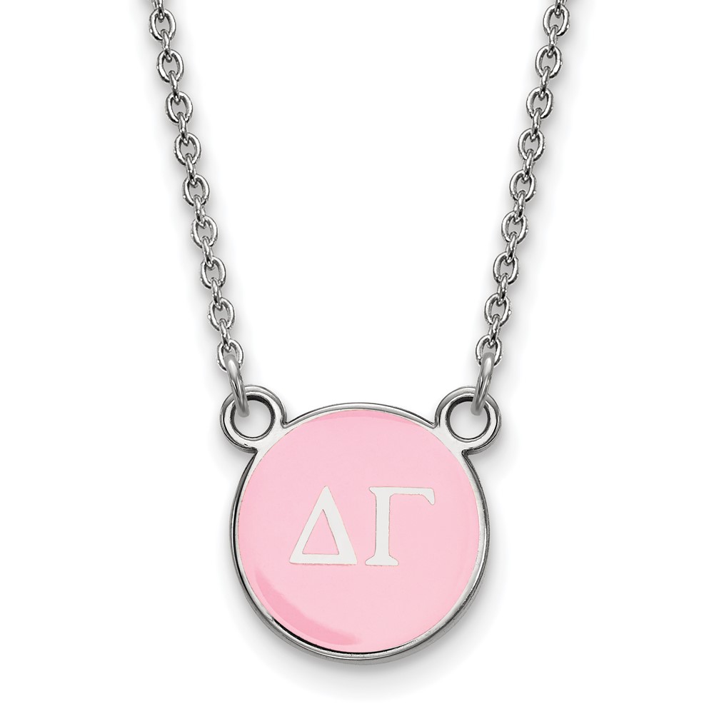 Sterling Silver Rhodium-plated LogoArt Delta Gamma Sorority Greek Letters Small Color Enamel Pendant Necklace, 18"