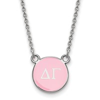 Sterling Silver Rhodium-plated LogoArt Delta Gamma Sorority Greek Letters Small Color Enamel Pendant Necklace, 18" view 1