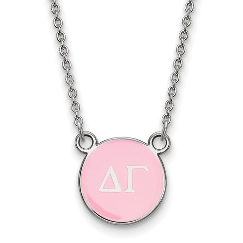 Sterling Silver Rhodium-plated LogoArt Delta Gamma Sorority Greek Letters Small Color Enamel Pendant Necklace, 18"