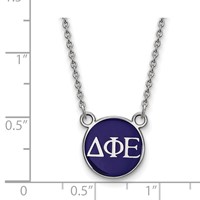 Sterling Silver Rhodium-plated LogoArt Delta Phi Epsilon Sorority Greek Letters Small Color Enamel Pendant Necklace, 18" view 2