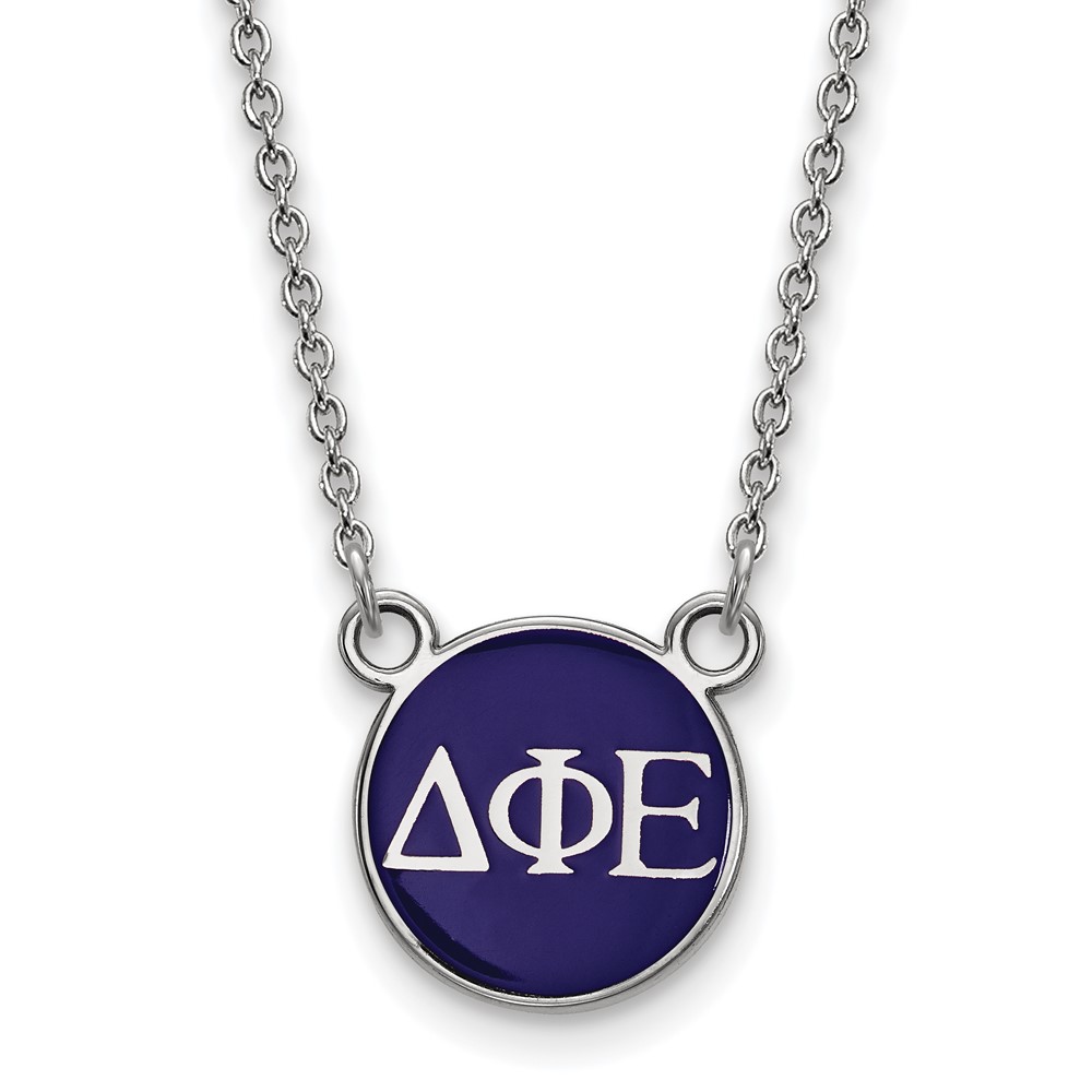 Sterling Silver Rhodium-plated LogoArt Delta Phi Epsilon Sorority Greek Letters Small Color Enamel Pendant Necklace, 18"