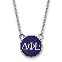 Sterling Silver Rhodium-plated LogoArt Delta Phi Epsilon Sorority Greek Letters Small Color Enamel Pendant Necklace, 18" view 1