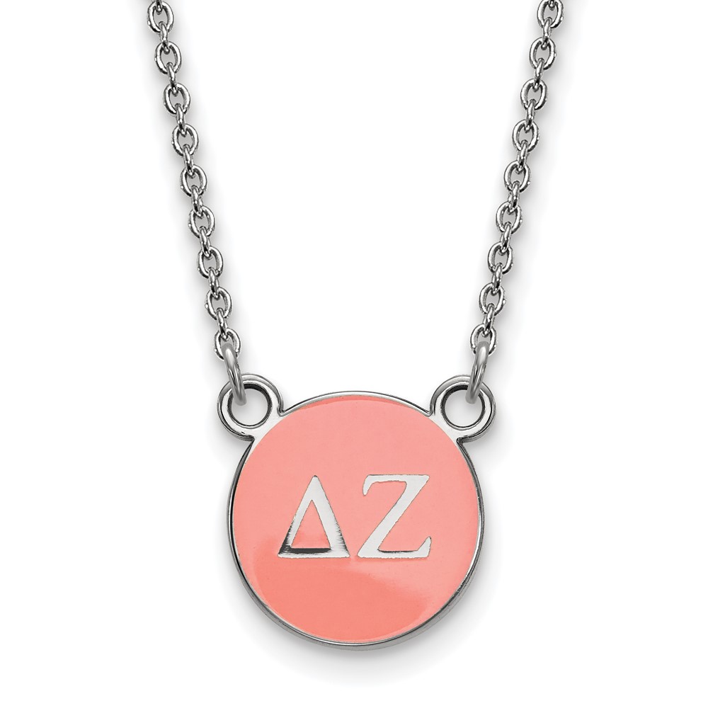 Sterling Silver Rhodium-plated LogoArt Delta Zeta Sorority Greek Letters Small Color Enamel Pendant Necklace, 18"