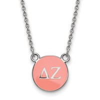 Sterling Silver Rhodium-plated LogoArt Delta Zeta Sorority Greek Letters Small Color Enamel Pendant Necklace, 18" view 1