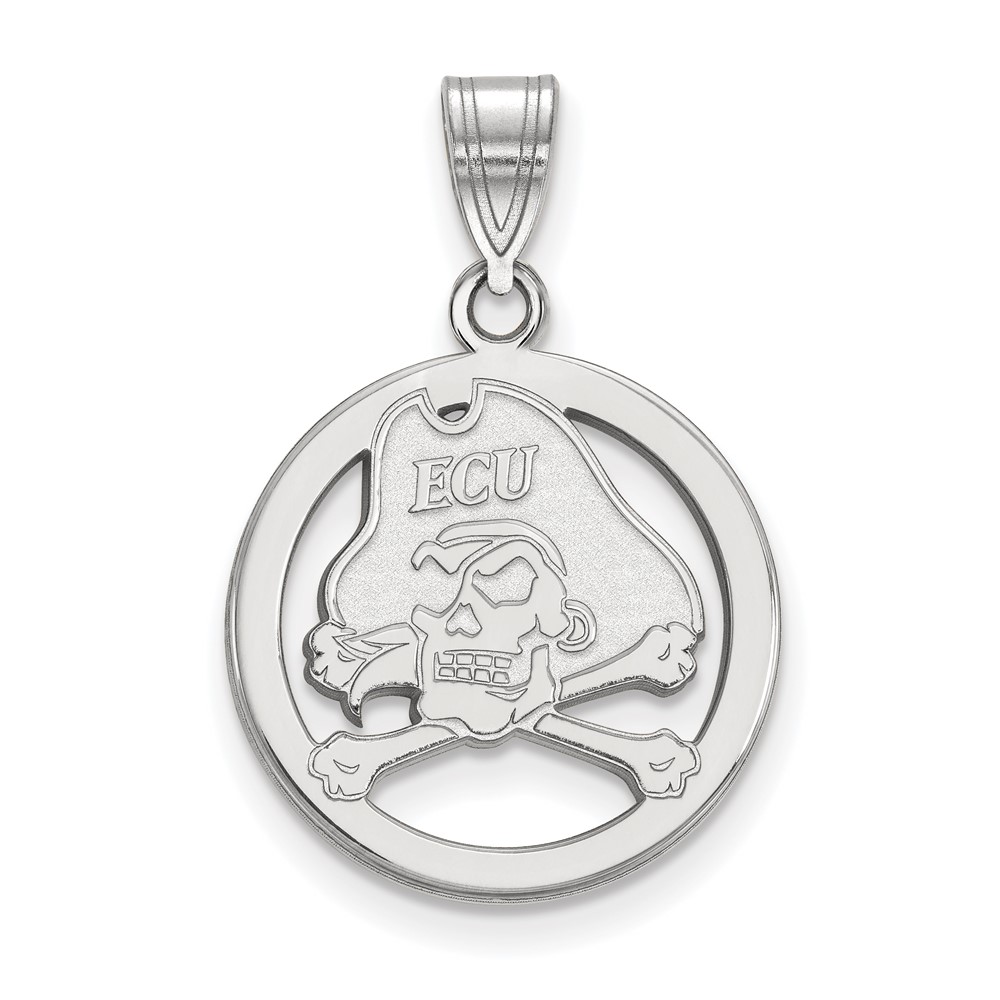 Sterling Silver Rhodium-plated LogoArt East Carolina University Pirate Small Circle Pendant