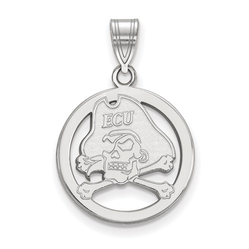 Sterling Silver Rhodium-plated LogoArt East Carolina University Pirate Small Circle Pendant