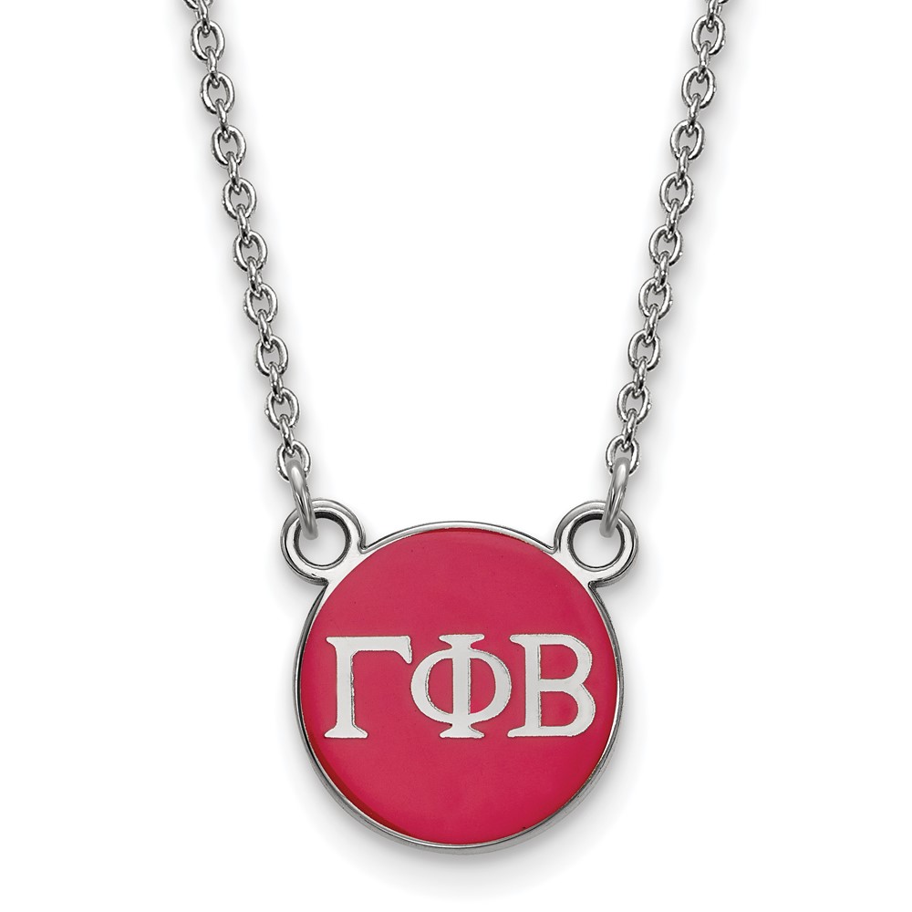 Sterling Silver Rhodium-plated LogoArt Gamma Phi Beta Sorority Greek Letters Small Color Enamel Pendant Necklace, 18"