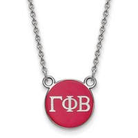 Sterling Silver Rhodium-plated LogoArt Gamma Phi Beta Sorority Greek Letters Small Color Enamel Pendant Necklace, 18" view 1