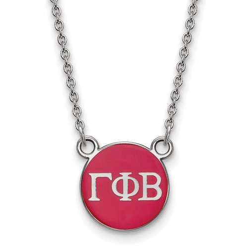 Sterling Silver Rhodium-plated LogoArt Gamma Phi Beta Sorority Greek Letters Small Color Enamel Pendant Necklace, 18"