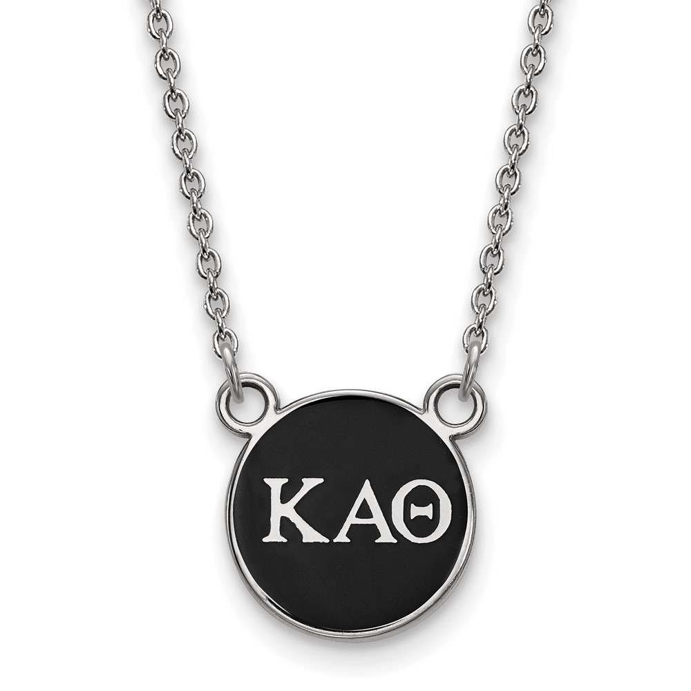 Sterling Silver Rhodium-plated LogoArt Kappa Alpha Theta Sorority Greek Letters Small Color Enamel Pendant Necklace, 18"