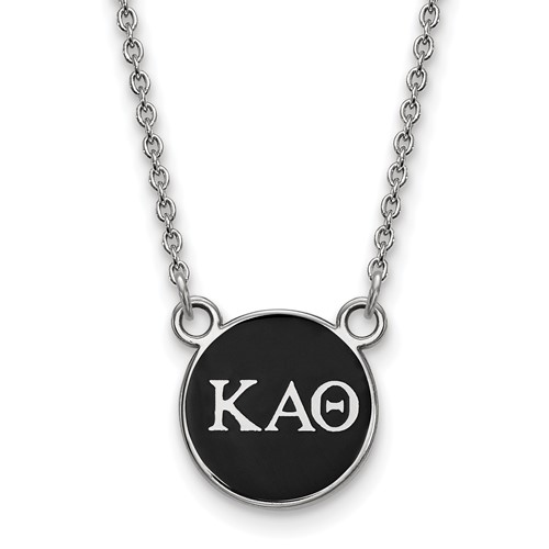 Sterling Silver Rhodium-plated LogoArt Kappa Alpha Theta Sorority Greek Letters Small Color Enamel Pendant Necklace, 18"
