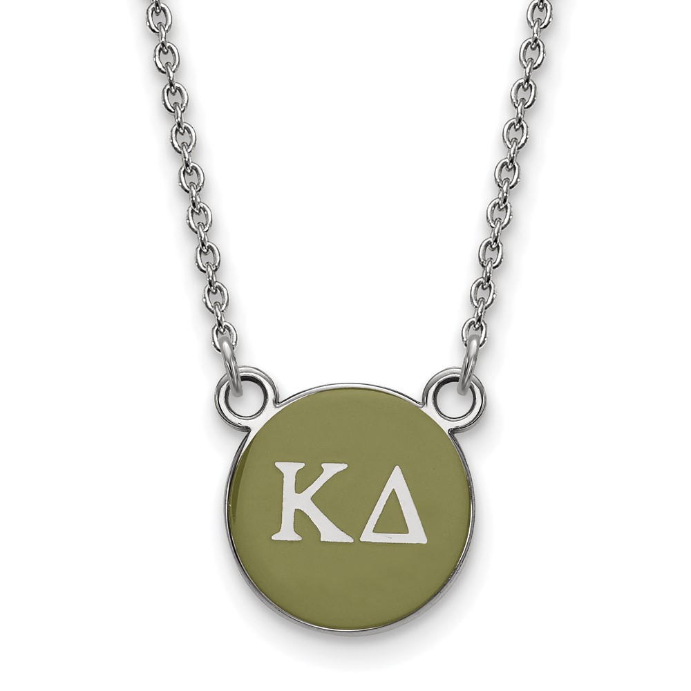 Sterling Silver Rhodium-plated LogoArt Kappa Delta Sorority Greek Letters Small Color Enamel Pendant Necklace, 18"