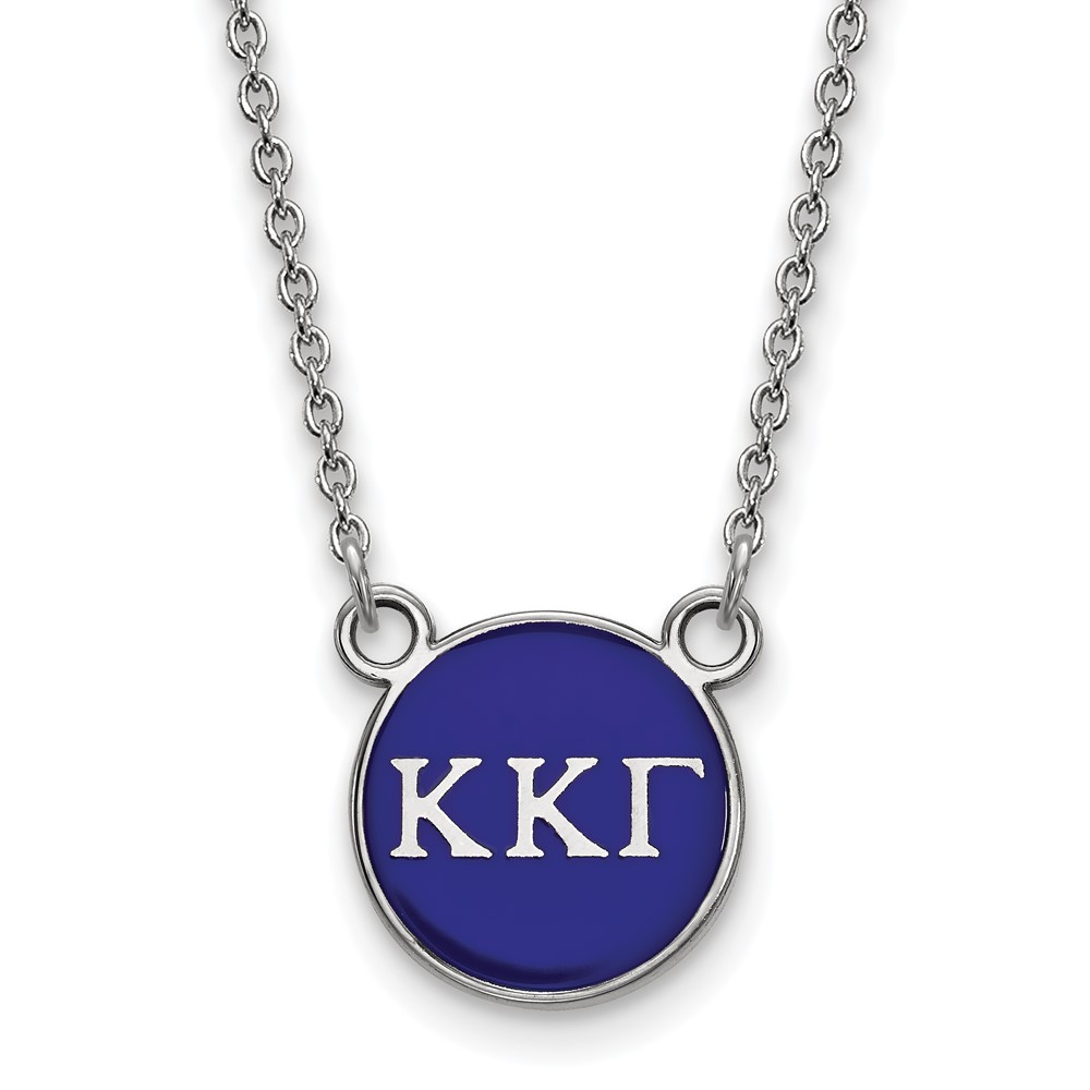 Sterling Silver Rhodium-plated LogoArt Kappa Kappa Gamma Sorority Greek Letters Small Color Enamel Pendant 18 Inch Necklace