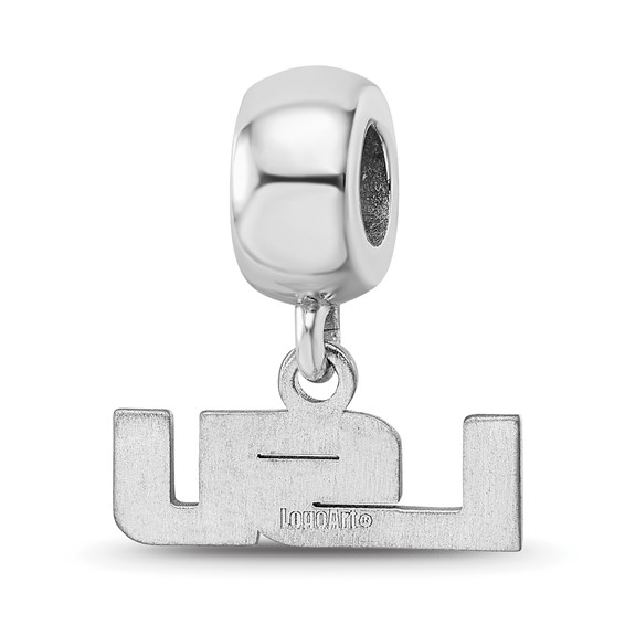 Sterling Silver Rhodium-plated LogoArt Louisiana State University L-S-U Extra Small Dangle Bead Charm