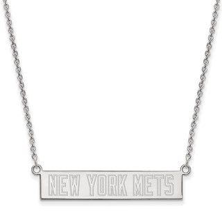 Sterling Silver Rhodium Plated Major League Baseball LogoArt New York Mets Bar Necklace