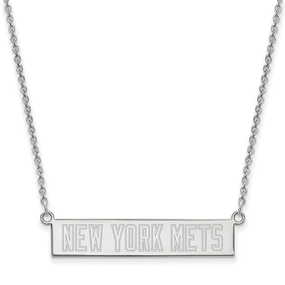 Sterling Silver Rhodium Plated Major League Baseball LogoArt New York Mets Bar Necklace