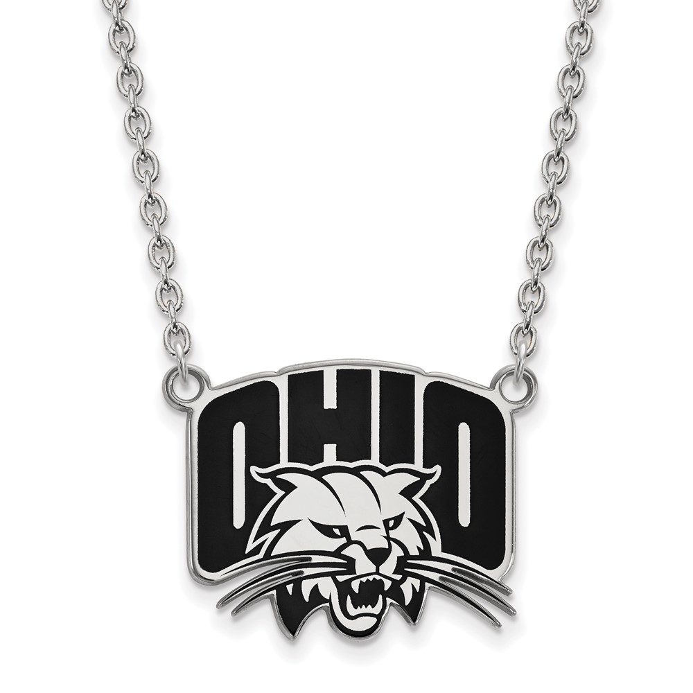 Sterling Silver Rhodium-plated LogoArt Ohio University Large Enameled Pendant Necklace, 18"