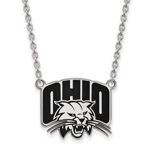 Sterling Silver Rhodium-plated LogoArt Ohio University Large Enameled Pendant Necklace, 18"