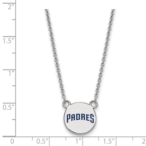 Sterling Silver Rhodium Plated Major League Baseball LogoArt San Diego Padres Enamel Necklace