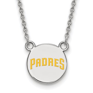 Sterling Silver Rhodium Plated Major League Baseball LogoArt San Diego Padres Enamel Necklace