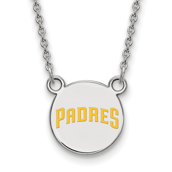 Sterling Silver Rhodium Plated Major League Baseball LogoArt San Diego Padres Enamel Necklace