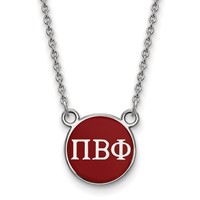 Sterling Silver Rhodium-plated LogoArt Pi Beta Phi Sorority Greek Letters Small Color Enamel Pendant Necklace, 18" view 1