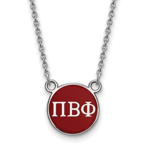 Sterling Silver Rhodium-plated LogoArt Pi Beta Phi Sorority Greek Letters Small Color Enamel Pendant Necklace, 18"