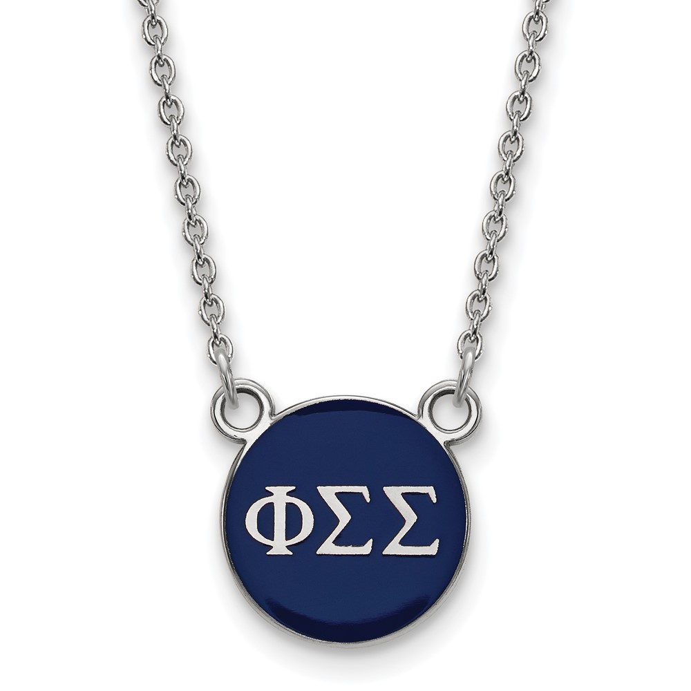 Sterling Silver Rhodium-plated LogoArt Phi Sigma Sigma Sorority Greek Letters Small Color Enamel Pendant Necklace, 18"