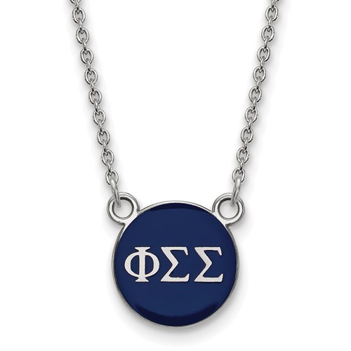 Sterling Silver Rhodium-plated LogoArt Phi Sigma Sigma Sorority Greek Letters Small Color Enamel Pendant Necklace, 18"