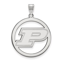 Sterling Silver Rhodium-plated LogoArt Purdue University Letter P Extra Large Circle Pendant view 1