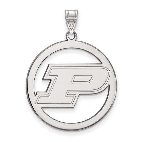 Sterling Silver Rhodium-plated LogoArt Purdue University Letter P Extra Large Circle Pendant