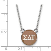 Sterling Silver Rhodium-plated LogoArt Sigma Delta Tau Sorority Greek Letters Small Color Enamel Pendant Necklace, 18" view 2